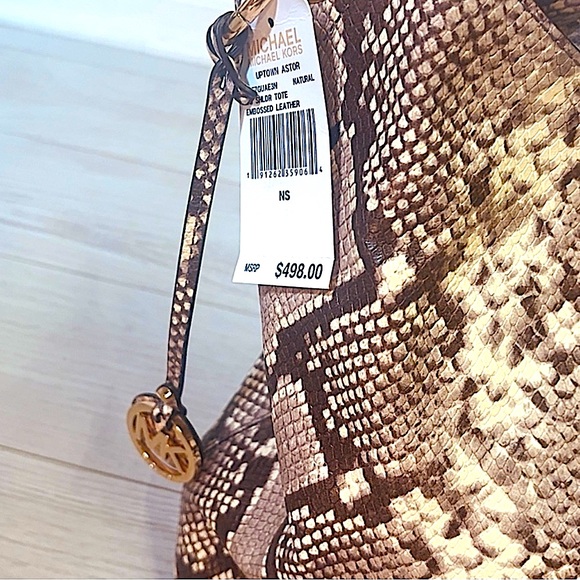Michael Kors Gold and Brown Python Snake Skin, Large Bucket Purse, Tote Bag - Picture 2 of 3